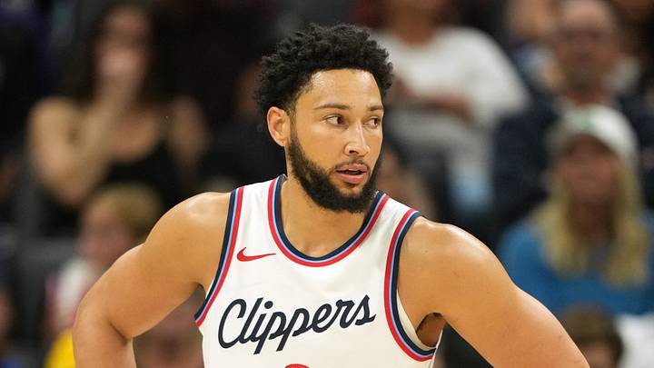 Apr 11, 2025; Sacramento, California, USA; Los Angeles Clippers guard Ben Simmons (25) during the third quarter against the Sacramento Kings at Golden 1 Center. Mandatory Credit: Darren Yamashita-Imagn Images