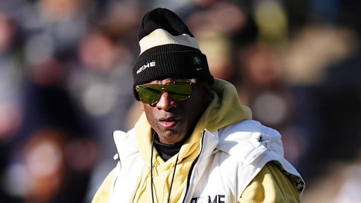 Nov 29, 2024; Boulder, Colorado, USA; Colorado Buffaloes head coach Deion Sanders before the game against the Oklahoma State Cowboys at Folsom Field. Mandatory Credit: Ron Chenoy-Imagn Images Nov 29, 2024; Boulder, Colorado, USA; Colorado Buffaloes head coach Deion Sanders before the game against the Oklahoma State Cowboys at Folsom Field. Mandatory Credit: Ron Chenoy-Imagn Images
