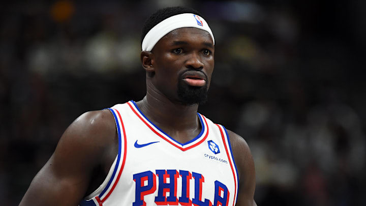 Mar 17, 2026; Denver, Colorado, USA; Philadelphia 76ers center Adem Bona (30) after a timeout during the first half against the Denver Nuggets at Ball Arena. Mandatory Credit: Christopher Hanewinckel-Imagn Images