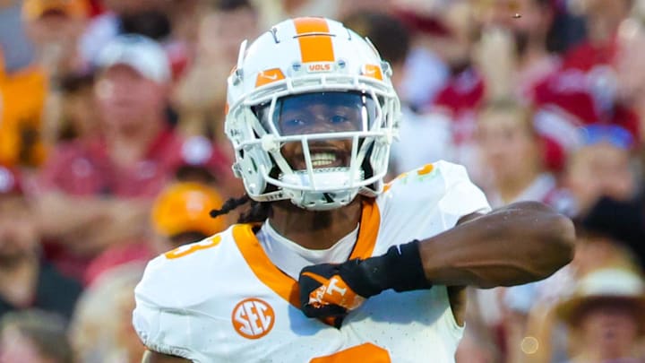 Forrmer Tennessee Volunteers defensive back Jermod McCoy reacts after making an interception.