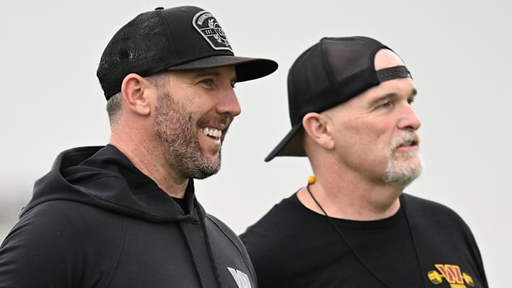Washington Commanders general manager Adam Peters and head coach Dan Quinn