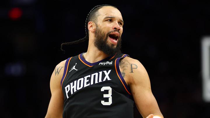 Apr 27, 2026; Phoenix, Arizona, USA; Phoenix Suns forward Dillon Brooks (3) against the Oklahoma City Thunder during game four of the first round of the 2026 NBA Playoffs at Mortgage Matchup Center. Mandatory Credit: Mark J. Rebilas-Imagn Images
Apr 27, 2026; Phoenix, Arizona, USA; Phoenix Suns forward Dillon Brooks (3) against the Oklahoma City Thunder during game four of the first round of the 2026 NBA Playoffs at Mortgage Matchup Center. Mandatory Credit: Mark J. Rebilas-Imagn Images