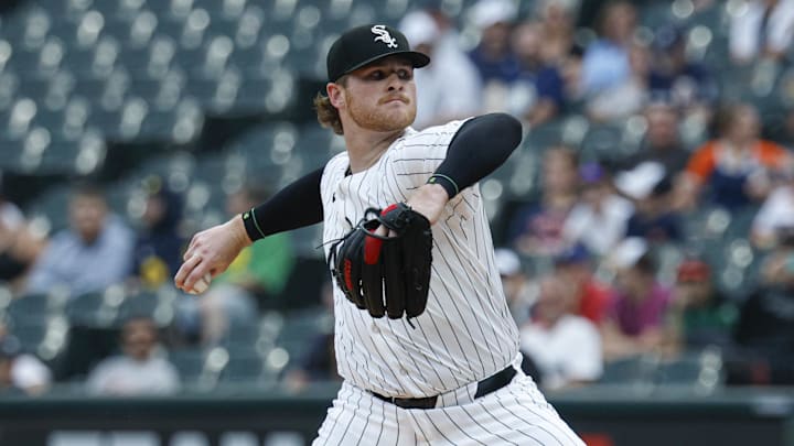 Chicago White Sox starting pitcher Shane Smith (64) throws against the Detroit Tigers at Rate Field. Chicago White Sox starting pitcher Shane Smith (64) throws against the Detroit Tigers at Rate Field.