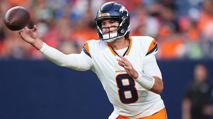 Denver Broncos quarterback Jarrett Stidham (8) passes the ball in the second quarter against the Green Bay Packers. Denver Broncos quarterback Jarrett Stidham (8) passes the ball in the second quarter against the Green Bay Packers.