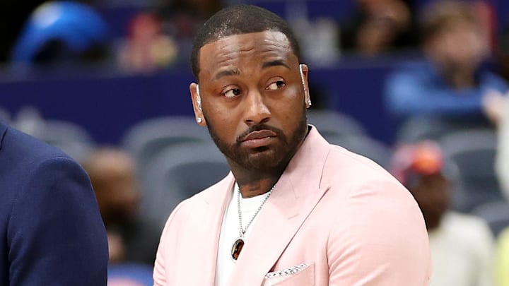 Jan 29, 2026; Washington, District of Columbia, USA; Former Washington Wizards guard John Wall looks on before a game against the Milwaukee Bucks at Capital One Arena. Mandatory Credit: Daniel Kucin Jr.-Imagn Images