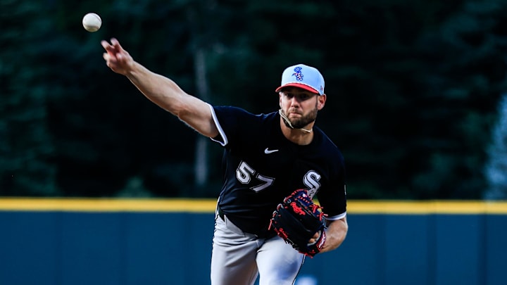 Chicago White Sox pitcher Adrian Houser (57) throws against the Colorado Rockies at Coors Field. 