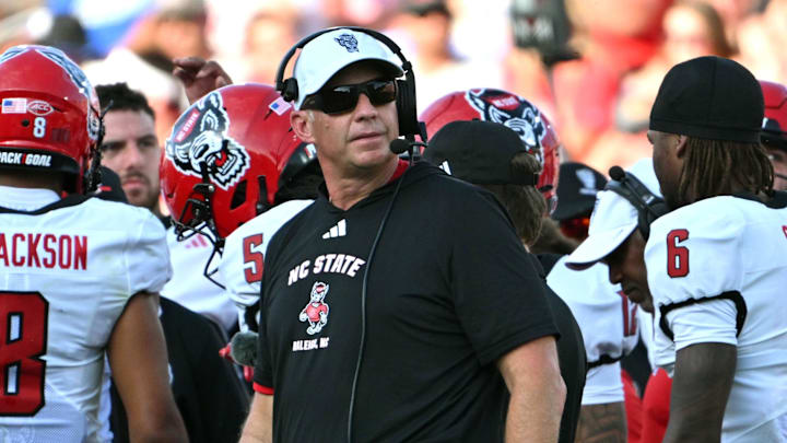 Sep 20, 2025; Durham, North Carolina, USA; NC State Wolfpack head coach Dave Doeren during the second quarter against the Duke Blue Devils at Wallace Wade Stadium. Mandatory Credit: Zachary Taft-Imagn Images Sep 20, 2025; Durham, North Carolina, USA; NC State Wolfpack head coach Dave Doeren during the second quarter against the Duke Blue Devils at Wallace Wade Stadium. Mandatory Credit: Zachary Taft-Imagn Images