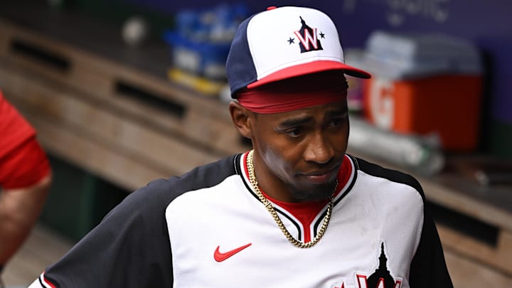 Sep 1, 2024; Washington, District of Columbia, USA; Washington Nationals second baseman Darren Baker (10) walks into the clubhouse after his Major League debut against the Chicago Cubs at Nationals Park
