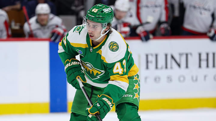 Dec 16, 2025; Saint Paul, Minnesota, USA; Minnesota Wild defenseman Quinn Hughes (43) skates with the puck during the first period against the Washington Capitals at Grand Casino Arena. Mandatory Credit: Matt Krohn-Imagn Images Dec 16, 2025; Saint Paul, Minnesota, USA; Minnesota Wild defenseman Quinn Hughes (43) skates with the puck during the first period against the Washington Capitals at Grand Casino Arena. Mandatory Credit: Matt Krohn-Imagn Images