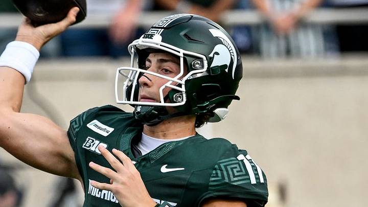 Michigan State’s Alessio Milivojevic throws a pass against Illinois during the first quarter on Saturday, Oct. 10, 2026, at Spartan Stadium in East Lansing. Michigan State’s Alessio Milivojevic throws a pass against Illinois during the first quarter on Saturday, Oct. 10, 2026, at Spartan Stadium in East Lansing.