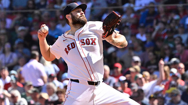 Aug 31, 2025; Boston, Massachusetts, USA; Boston Red Sox starting pitcher Lucas Giolito (54) pitches against the Pittsburgh Pirates during the fourth inning at Fenway Park. Mandatory Credit: Eric Canha-Imagn Images