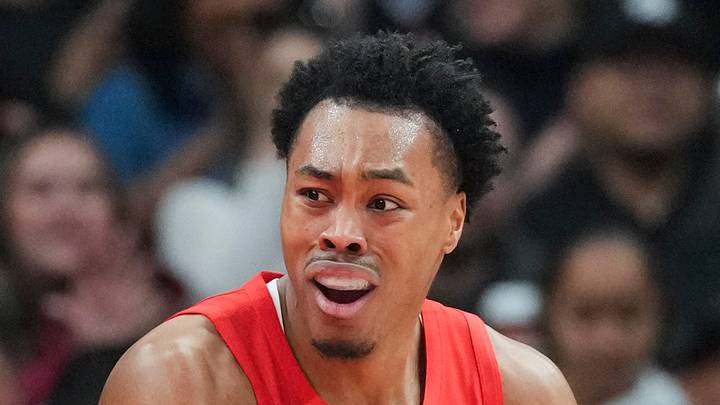 Toronto Raptors Scottie Barnes reacts to a call during the first half against the Brooklyn Nets. Toronto Raptors Scottie Barnes reacts to a call during the first half against the Brooklyn Nets.