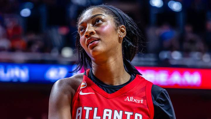 Uncasville, Connecticut, USA; Atlanta Dream Forward Angel Reese (5) reacts after getting fouled in the third quarter against the Connecticut Sun at Mohegan Sun Arena on August 13, 2026.