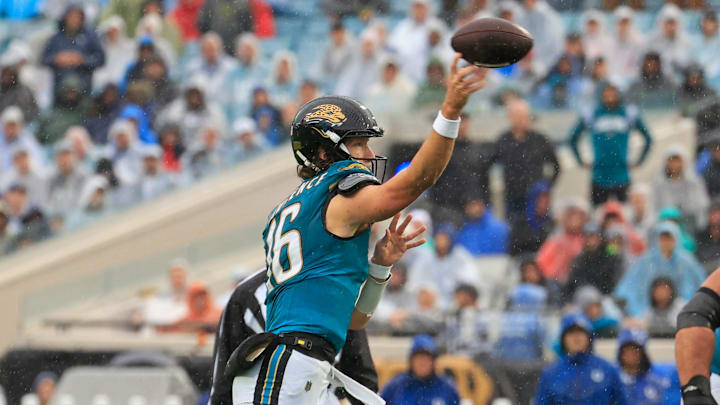 Jacksonville Jaguars quarterback Trevor Lawrence (16) passes the ball during the second quarter of an NFL football game at EverBank Stadium, Sunday, Dec. 7, 2025, in Jacksonville, Fla. The Jaguars defeated the Colts 36-19. Jacksonville Jaguars quarterback Trevor Lawrence (16) passes the ball during the second quarter of an NFL football game at EverBank Stadium, Sunday, Dec. 7, 2025, in Jacksonville, Fla. The Jaguars defeated the Colts 36-19.