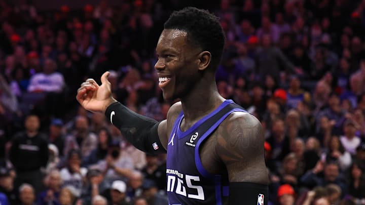 Dec 27, 2025; Sacramento, California, USA; Sacramento Kings guard Dennis Schroder (17) reacts after. Play against the Dallas Mavericks during the fourth quarter at Golden 1 Center. Mandatory Credit: Kelley L Cox-Imagn Images
