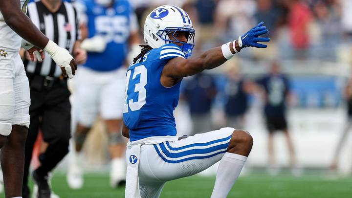 Dec 27, 2025; Orlando, FL, USA; BYU Cougars wide receiver Jojo Phillips (13) reacts after a first down against the Georgia Tech Yellow Jackets in the second quarter during the Pop-Tarts Bowl at Camping World Stadium. Mandatory Credit: Nathan Ray Seebeck-Imagn Images Dec 27, 2025; Orlando, FL, USA; BYU Cougars wide receiver Jojo Phillips (13) reacts after a first down against the Georgia Tech Yellow Jackets in the second quarter during the Pop-Tarts Bowl at Camping World Stadium. Mandatory Credit: Nathan Ray Seebeck-Imagn Images