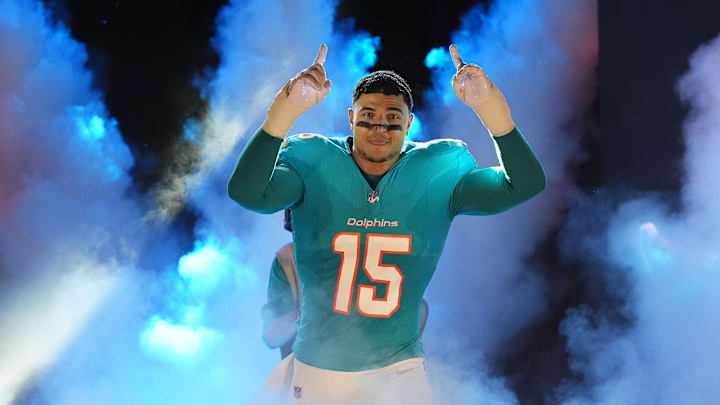 Miami Dolphins linebacker Jaelan Phillips takes the field before the game against the Tennessee Titans at Hard Rock Stadium. 