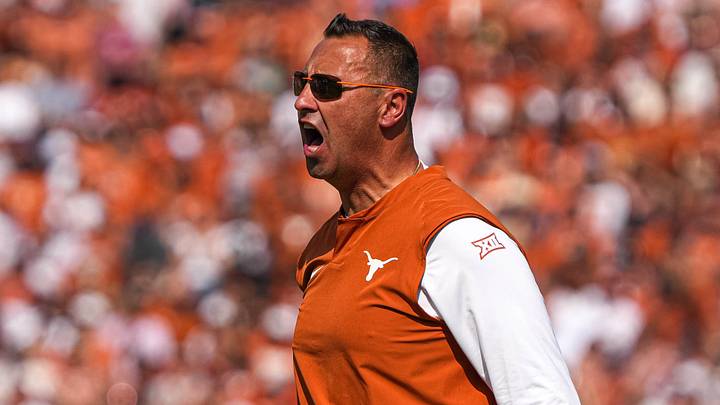 Texas Longhorns head coach Steve Sarkisian yells during the annual Red River Showdown against the Oklahoma Sooners at the Cotton Bowl. Texas Longhorns head coach Steve Sarkisian yells during the annual Red River Showdown against the Oklahoma Sooners at the Cotton Bowl.