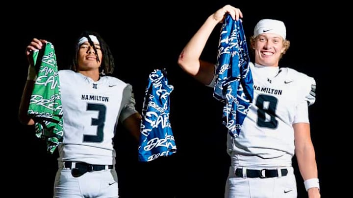 Sophomores Roye Oliver (3) and Jax Sculley (8) have combined for over 4,500 yards this season for No. 1 Hamilton.