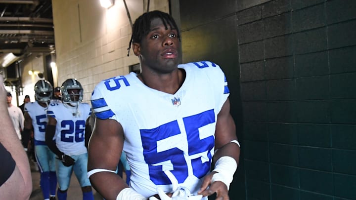 Dec 29, 2024; Philadelphia, Pennsylvania, USA; Dallas Cowboys defensive end Carl Lawson (55) against the Philadelphia Eagles at Lincoln Financial Field. Mandatory Credit: Eric Hartline-Imagn Images