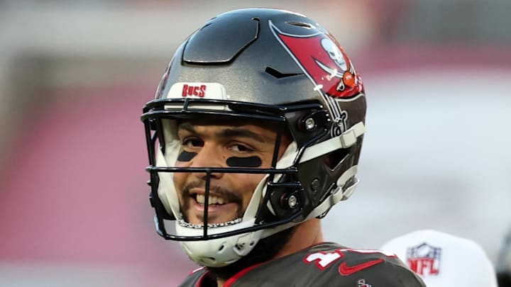 Dec 18, 2022; Tampa, Florida, USA; Tampa Bay Buccaneers wide receiver Mike Evans (13) smiles against the Cincinnati Bengals during the second quarter at Raymond James Stadium. Mandatory Credit: Kim Klement-Imagn Images