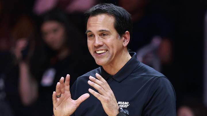 Miami Heat head coach Erik Spoelstra reacts  (Mandatory Credit: Rhona Wise-Imagn Images)