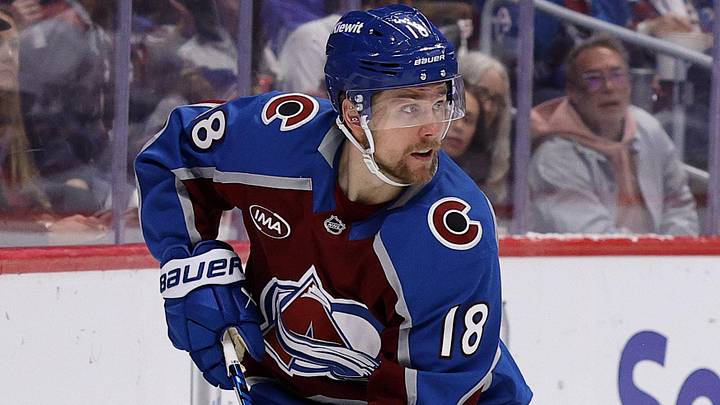 May 20, 2026; Denver, Colorado, USA; Colorado Avalanche center Jack Drury (18) skates during the second period against the Vegas Golden Knights in game one of the Western Conference Final of the 2026 Stanley Cup Playoffs at Ball Arena. Mandatory Credit: Isaiah J. Downing-Imagn Images