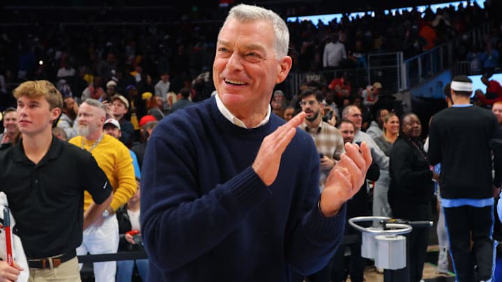 Atlanta Hawks owner Tony Ressler reacts after a game against the Los Angeles Lakers.