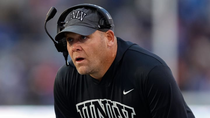 UNLV Rebels coach Barry Odom reacts in the fourth quarter against the Air Force Falcons at Falcon Stadium. UNLV Rebels coach Barry Odom reacts in the fourth quarter against the Air Force Falcons at Falcon Stadium.