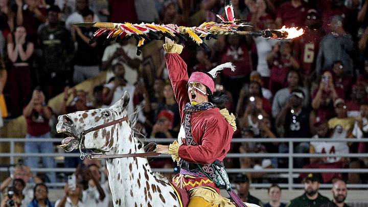 Sep 9, 2023; Tallahassee, Florida, USA; Florida State Seminoles symbols Chief Osceola and Renegade take the field during the game against the Southern Miss Golden Eagles at Doak S. Campbell Stadium. Mandatory Credit: Melina Myers-USA TODAY Sports Sep 9, 2023; Tallahassee, Florida, USA; Florida State Seminoles symbols Chief Osceola and Renegade take the field during the game against the Southern Miss Golden Eagles at Doak S. Campbell Stadium. Mandatory Credit: Melina Myers-USA TODAY Sports