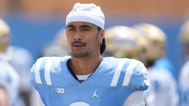 May 2, 2026; Pasadena, CA, USA; UCLA Bruins quarterback Nico Iamaleava (9) reacts during the spring game at Rose Bowl. Mandatory Credit: Kirby Lee-Imagn Images May 2, 2026; Pasadena, CA, USA; UCLA Bruins quarterback Nico Iamaleava (9) reacts during the spring game at Rose Bowl. Mandatory Credit: Kirby Lee-Imagn Images