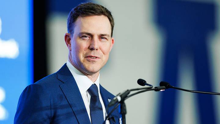 Dec 3, 2025; Lexington, KY, USA; Kentucky Wildcats head football coach Will Stein speaks during his introductory press conference at Nutter Field House. Mandatory Credit: Jordan Prather-Imagn Images