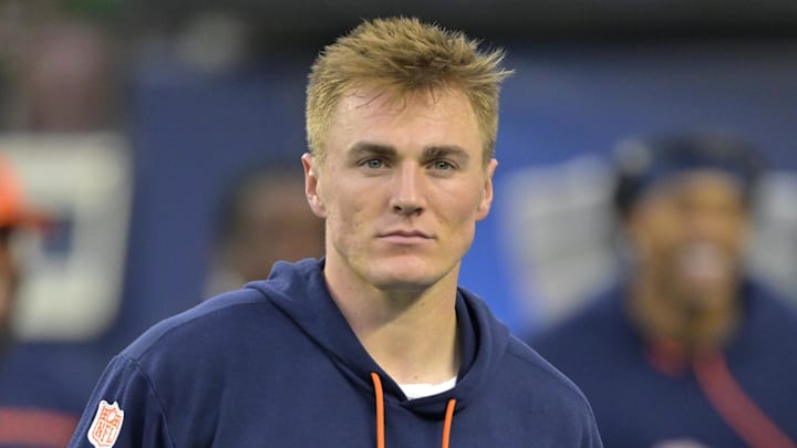Dec 19, 2024; Inglewood, California, USA;  Denver Broncos quarterback Bo Nix (10) warms up prior to the game against the Los Angeles Chargers at SoFi Stadium. Mandatory Credit: Jayne Kamin-Oncea-Imagn Images