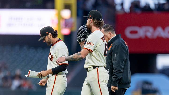 San Francisco, California, USA;  San Francisco Giants pitcher Carson Whisenhunt (88) is relieved during the third inning against the Cincinnati Reds at Oracle Park.  Mandatory Credit: Bob Kupbens-Imagn Images