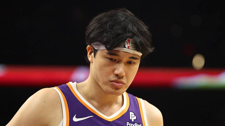 Dec 12, 2023; Phoenix, Arizona, USA; Phoenix Suns forward Yuta Watanabe (18) against the Golden State Warriors at Footprint Center. Mandatory Credit: Mark J. Rebilas-USA TODAY Sports