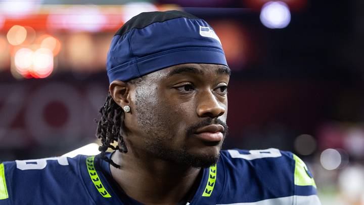 Seattle Seahawks quarterback Jalen Milroe on the sidelines