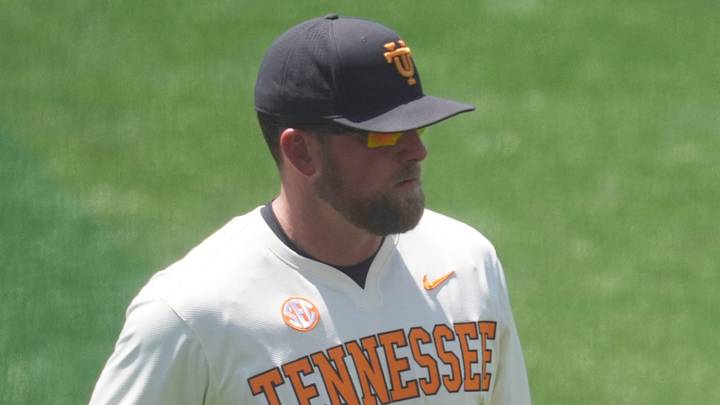 Tennessee baseball coach Josh Elander returns to the dugout after taking out pitcher Taylor Tracey (29) in an NCAA college baseball game against and Texas on May 10, 2026, in Knoxville, Tennessee. Tennessee baseball coach Josh Elander returns to the dugout after taking out pitcher Taylor Tracey (29) in an NCAA college baseball game against and Texas on May 10, 2026, in Knoxville, Tennessee.