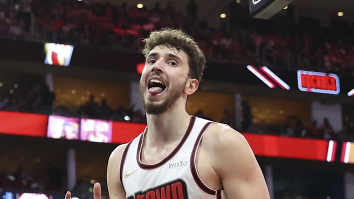 Mar 23, 2025; Houston, Texas, USA; Houston Rockets center Alperen Sengun (28) reacts after a play during the second quarter against the Denver Nuggets at Toyota Center. Mandatory Credit: Troy Taormina-Imagn Images