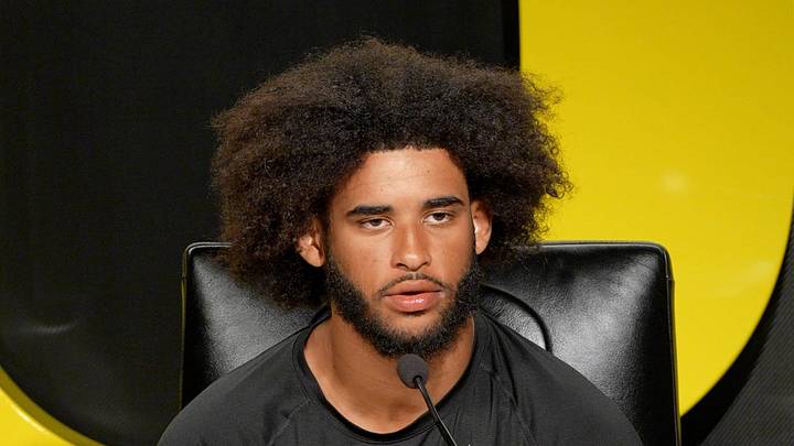 Oregon quarterback Dante Moore speaks during a media availability on April 7, 2026, in Eugene, Oregon. Oregon quarterback Dante Moore speaks during a media availability on April 7, 2026, in Eugene, Oregon.