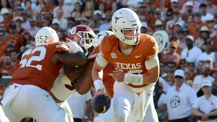 Texas quarterback Arch Manning competes against Oklahoma. Texas quarterback Arch Manning competes against Oklahoma.