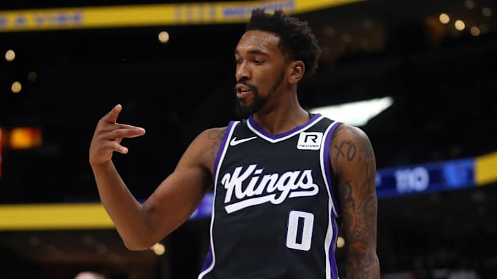 Dec 5, 2024; Memphis, Tennessee, USA; Sacramento Kings guard Malik Monk (0) reacts after a three-point basket during the fourth quarter against the Memphis Grizzlies at FedExForum. Mandatory Credit: Petre Thomas-Imagn Images Dec 5, 2024; Memphis, Tennessee, USA; Sacramento Kings guard Malik Monk (0) reacts after a three-point basket during the fourth quarter against the Memphis Grizzlies at FedExForum. Mandatory Credit: Petre Thomas-Imagn Images