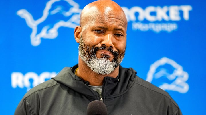 Detroit Lions general manager Brad Holmes speaks to the press about their season
