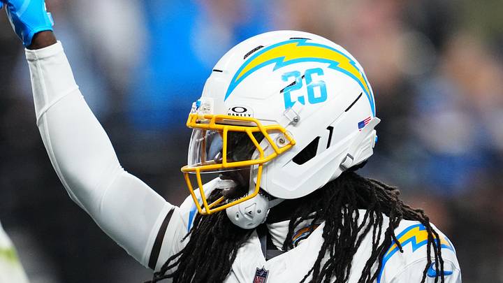 Sep 15, 2025; Paradise, Nevada, USA; Los Angeles Chargers cornerback Donte Jackson (26) celebrates after making a play during the fourth quarter against the Las Vegas Raiders at Allegiant Stadium. Mandatory Credit: Stephen R. Sylvanie-Imagn Images Sep 15, 2025; Paradise, Nevada, USA; Los Angeles Chargers cornerback Donte Jackson (26) celebrates after making a play during the fourth quarter against the Las Vegas Raiders at Allegiant Stadium. Mandatory Credit: Stephen R. Sylvanie-Imagn Images