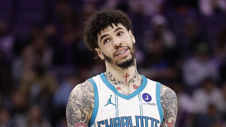 Mar 11, 2026; Sacramento, California, USA; Charlotte Hornets guard LaMelo Ball (1) gestures after scoring a three point basket against the Sacramento King during the fourth quarter at Golden 1 Center. Mandatory Credit: Kelley L Cox-Imagn Images