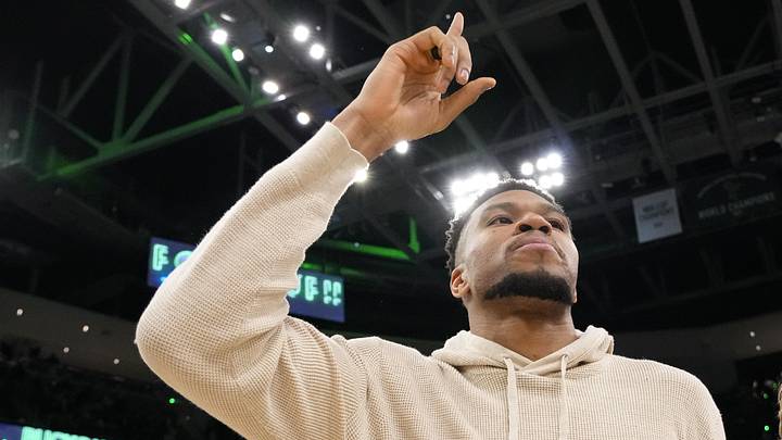 Apr 10, 2026; Milwaukee, Wisconsin, USA; Milwaukee Bucks forward Giannis Antetokounmpo (34) gestures following the game against the Brooklyn Nets at Fiserv Forum. Mandatory Credit: Jeff Hanisch-Imagn Images Apr 10, 2026; Milwaukee, Wisconsin, USA; Milwaukee Bucks forward Giannis Antetokounmpo (34) gestures following the game against the Brooklyn Nets at Fiserv Forum. Mandatory Credit: Jeff Hanisch-Imagn Images