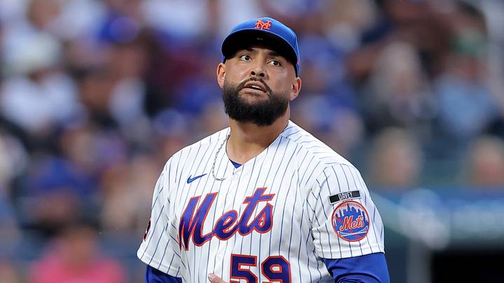 Jul 24, 2026; New York City, New York, USA; New York Mets starting pitcher Sean Manaea (59) reacts during the third inning against the Los Angeles Dodgers at Citi Field. Mandatory Credit: Brad Penner-Imagn Images