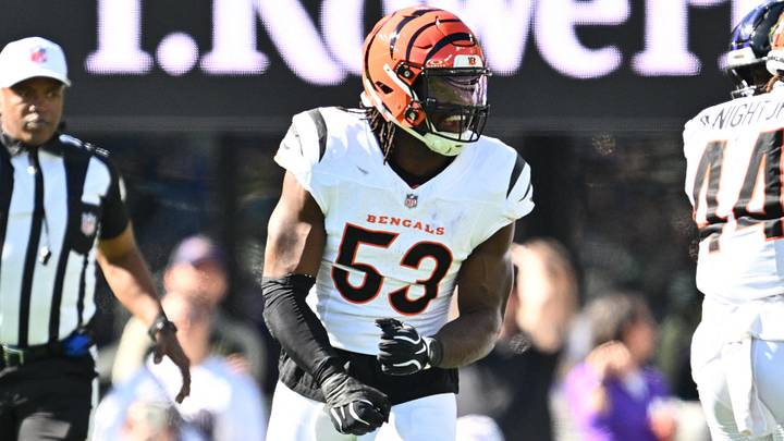 Oct 25, 2026; Baltimore, Maryland, USA; Cincinnati Bengals defensive end Boye Mafe (53) celebrates after sacking Baltimore Ravens quarterback Tyler Huntley (5) during the second quarter at M&T Bank Stadium. Mandatory Credit: Jamie Sabau-Imagn Images Oct 25, 2026; Baltimore, Maryland, USA; Cincinnati Bengals defensive end Boye Mafe (53) celebrates after sacking Baltimore Ravens quarterback Tyler Huntley (5) during the second quarter at M&T Bank Stadium. Mandatory Credit: Jamie Sabau-Imagn Images