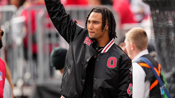 Oct 21, 2023; Columbus, Ohio, USA; Houston Texans quarterback CJ Stroud waves to fans during the NCAA football game between the Ohio State Buckeyes and the Penn State Nittany Lions at Ohio Stadium. Oct 21, 2023; Columbus, Ohio, USA; Houston Texans quarterback CJ Stroud waves to fans during the NCAA football game between the Ohio State Buckeyes and the Penn State Nittany Lions at Ohio Stadium.