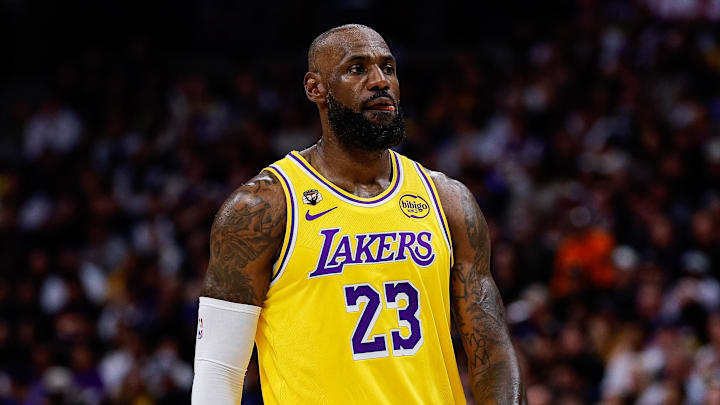 Mar 5, 2026; Denver, Colorado, USA; Los Angeles Lakers forward LeBron James (23) in the first quarter against the Denver Nuggets at Ball Arena. Mandatory Credit: Isaiah J. Downing-Imagn Images