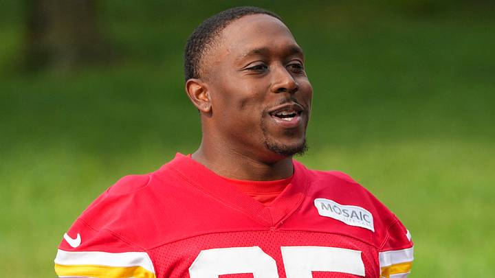 Jul 29, 2026; St. Joseph, MO, USA; Kansas City Chiefs running back Emari Demercado (25) walks down the hill to the fields prior to training camp at Missouri Western State University. Mandatory Credit: Denny Medley-Imagn Images Jul 29, 2026; St. Joseph, MO, USA; Kansas City Chiefs running back Emari Demercado (25) walks down the hill to the fields prior to training camp at Missouri Western State University. Mandatory Credit: Denny Medley-Imagn Images